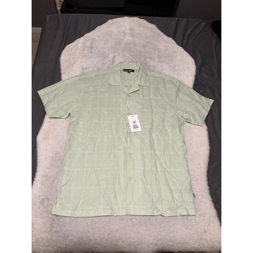 New Stacy Adams‎ Mens Button Down Green Plaid 100% Linen Shirt Size XXL Top NWT
